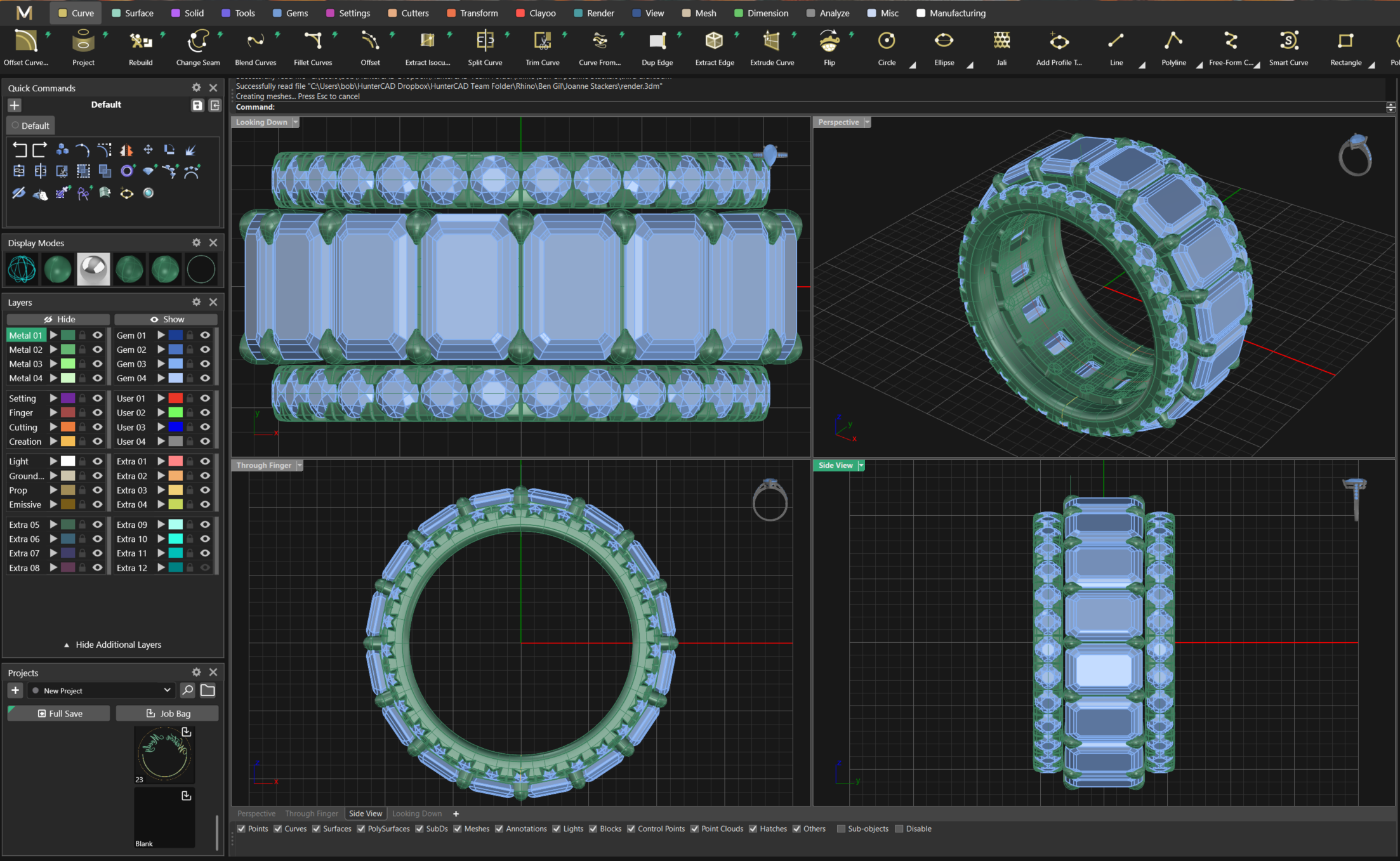 Emerald cut stacker ring in Matrix CAD software