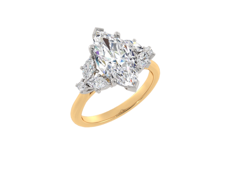 Photorealistic CAD render of marquise ring